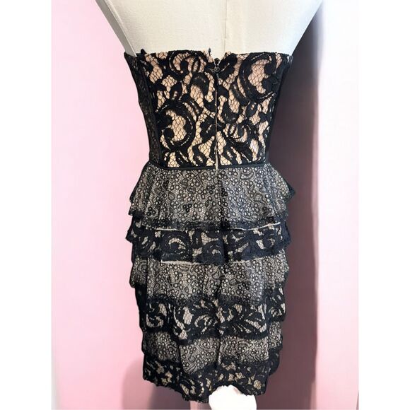 BCBGMaxAzria Black Tan Corset Ruffle Mini Dress Whimsigoth Girly Sz‎ 0 - Picture 3 of 8